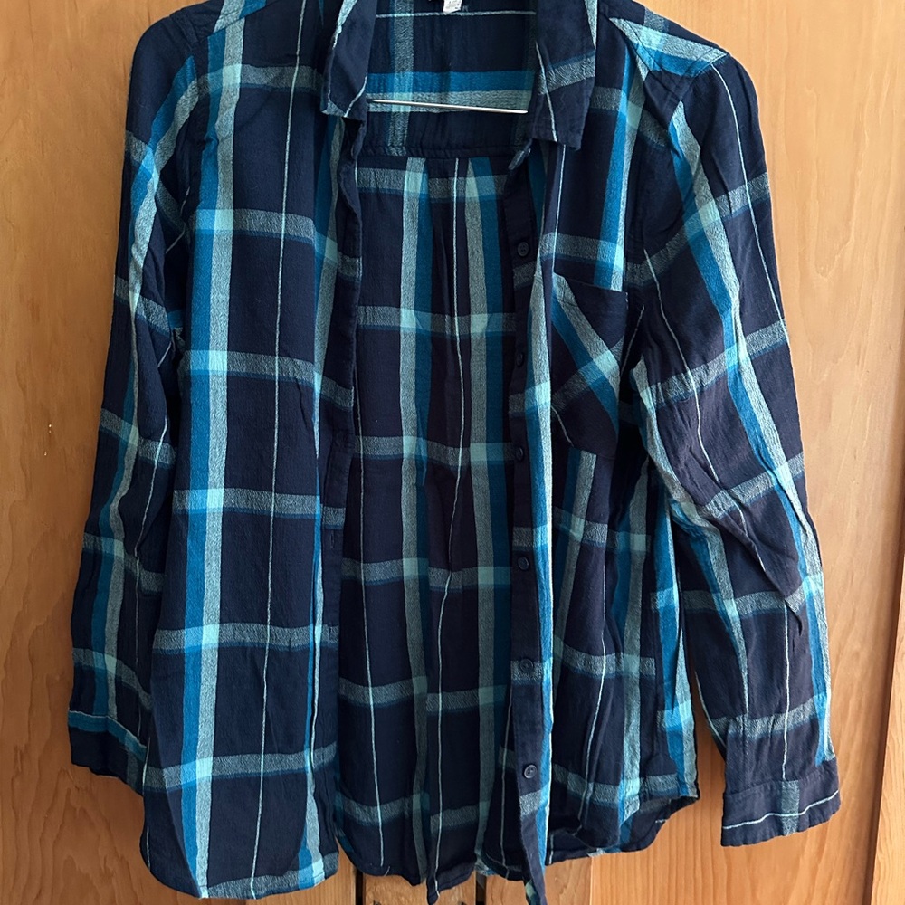Lucky Brand Women’s Navy and Teal Plaid Shirt